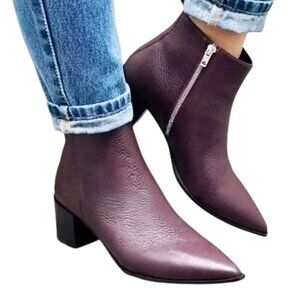 Everlane - Women’s ‘The Boss’ Leather Ankle Bootie in Burgundy - Red, Size 7 US